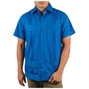 MyCubanStore Authentic Guayabera Basic Men's 2XL Blue Short Sleeve Shirt EUC